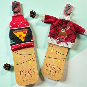 NWT JINGLES & JOY (2) Wine Bottle Sweater Toppers One with Lights